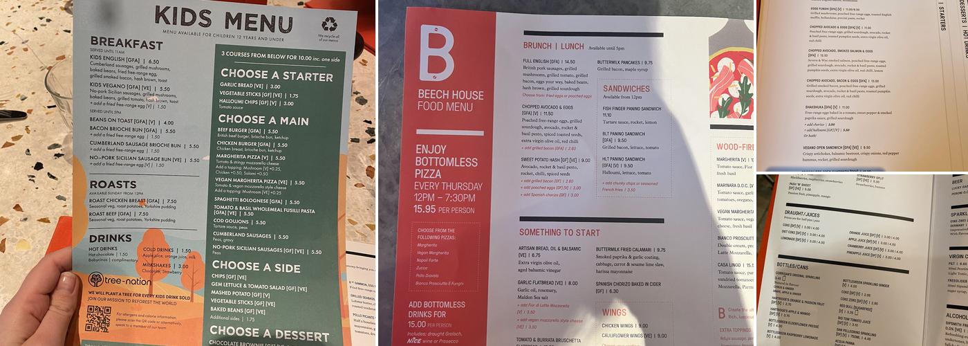 The Beech House Menu