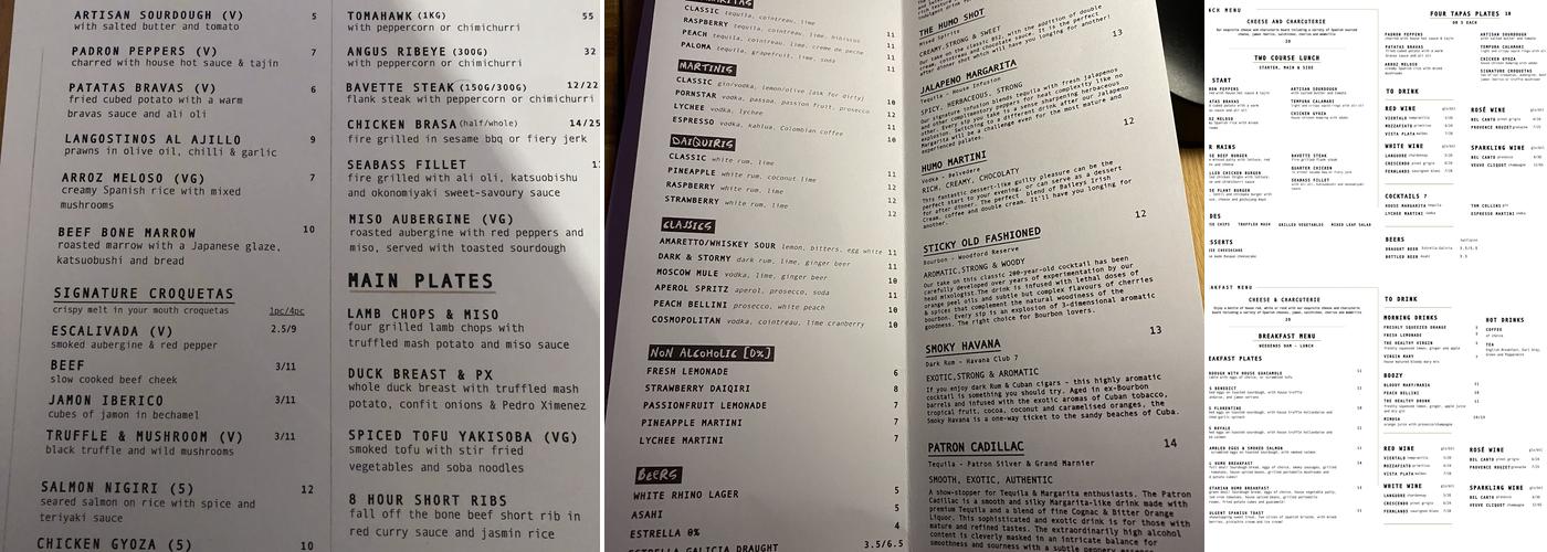 Humo Watford Menu