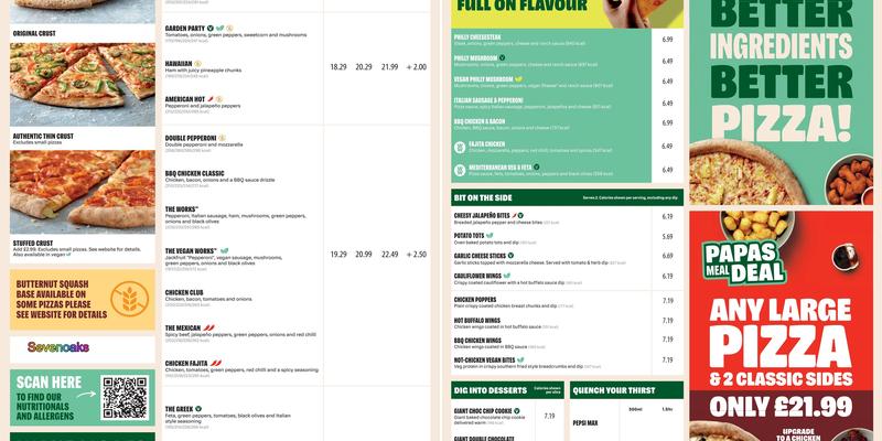 Papa John's Pizza Menu