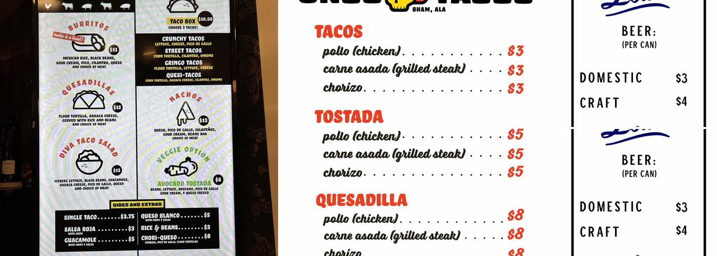 Unos Tacos Menu