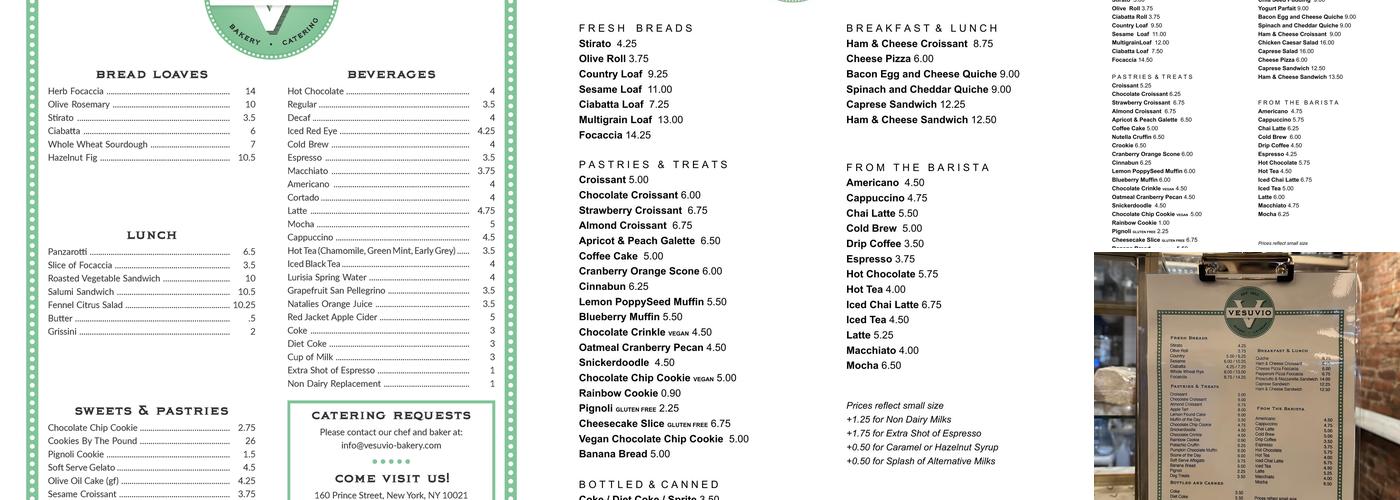 Vesuvio Bakery Menu