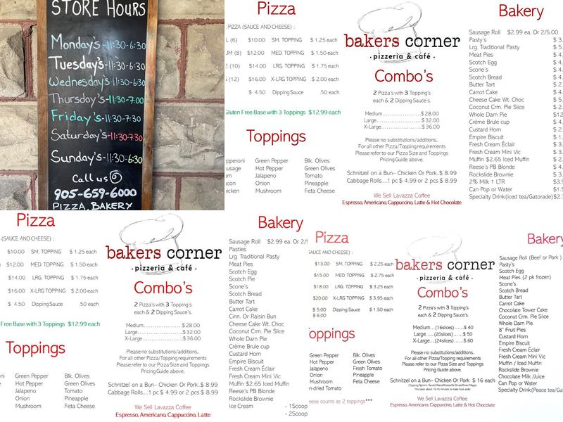 Bakers Corner Menu