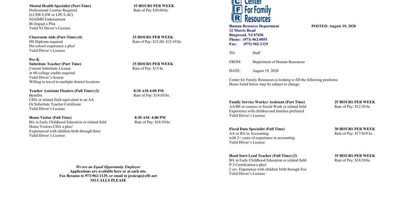 Highlands Family Success Center Menu