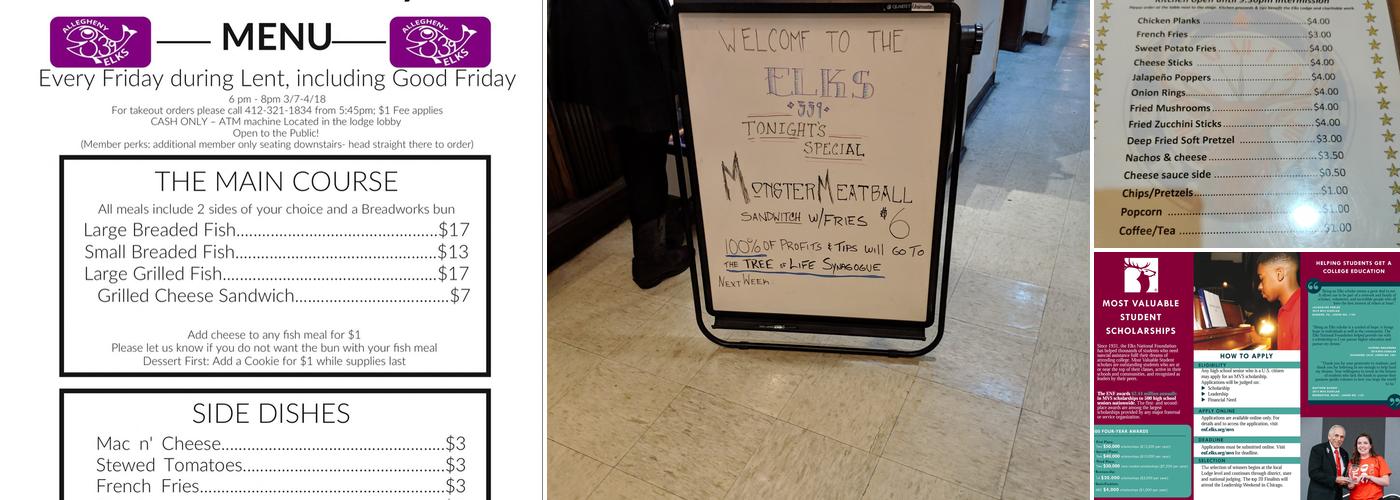 Allegheny Elks Lodge #339 Menu