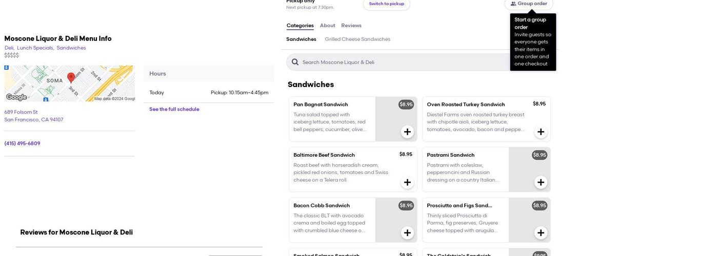 Moscone Liquor & Deli Menu