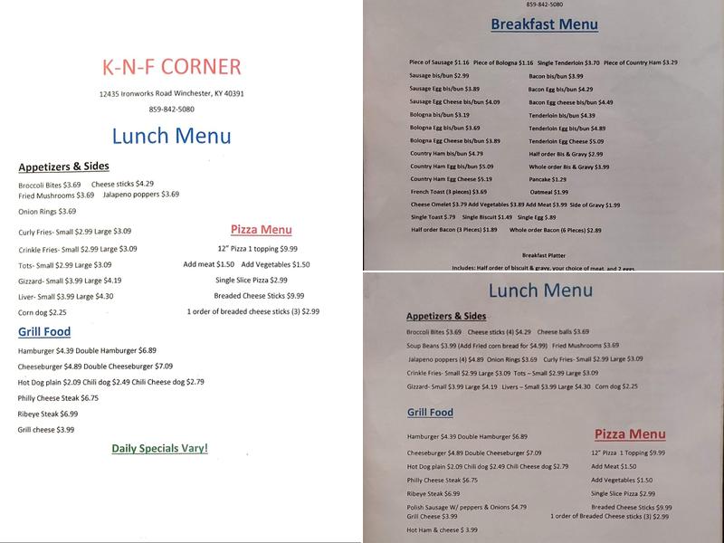 K-n-F Corner Menu