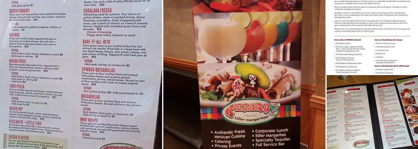 Cesar's Killer Margaritas - Broadway Menu