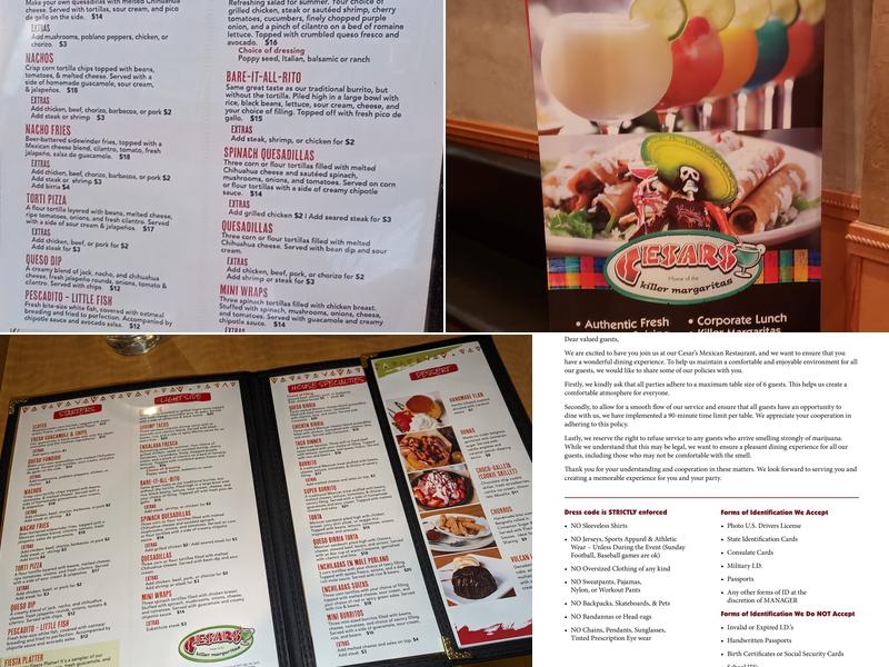 Cesar's Killer Margaritas - Broadway Menu