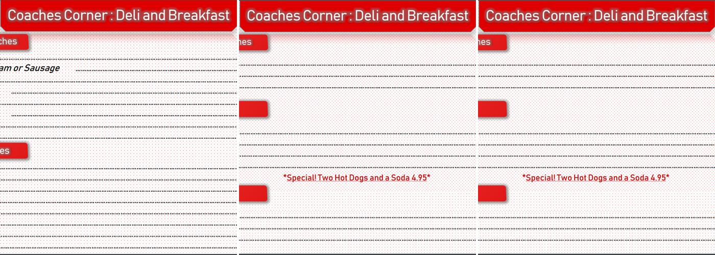 Coaches Corner Menu