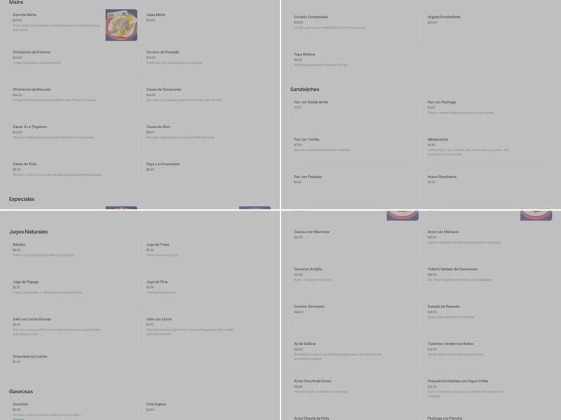 el tropezon limeño Menu