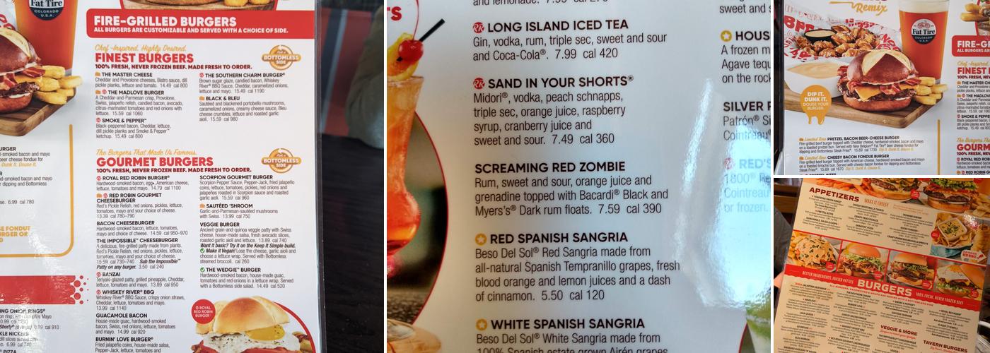 Red Robin Gourmet Burgers and Brews Menu
