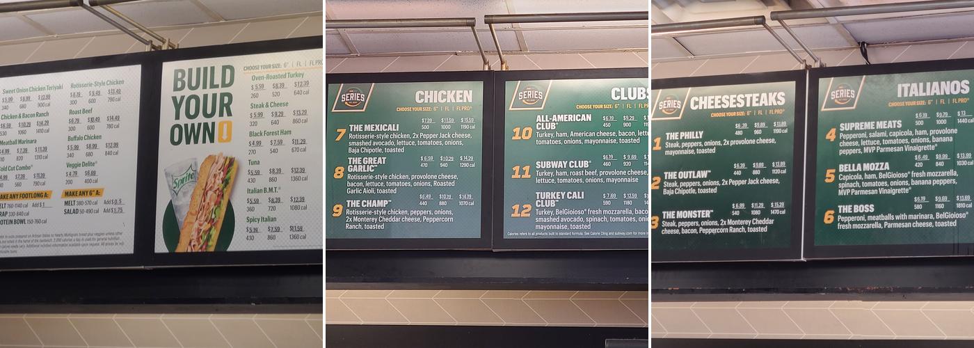 Subway Menu
