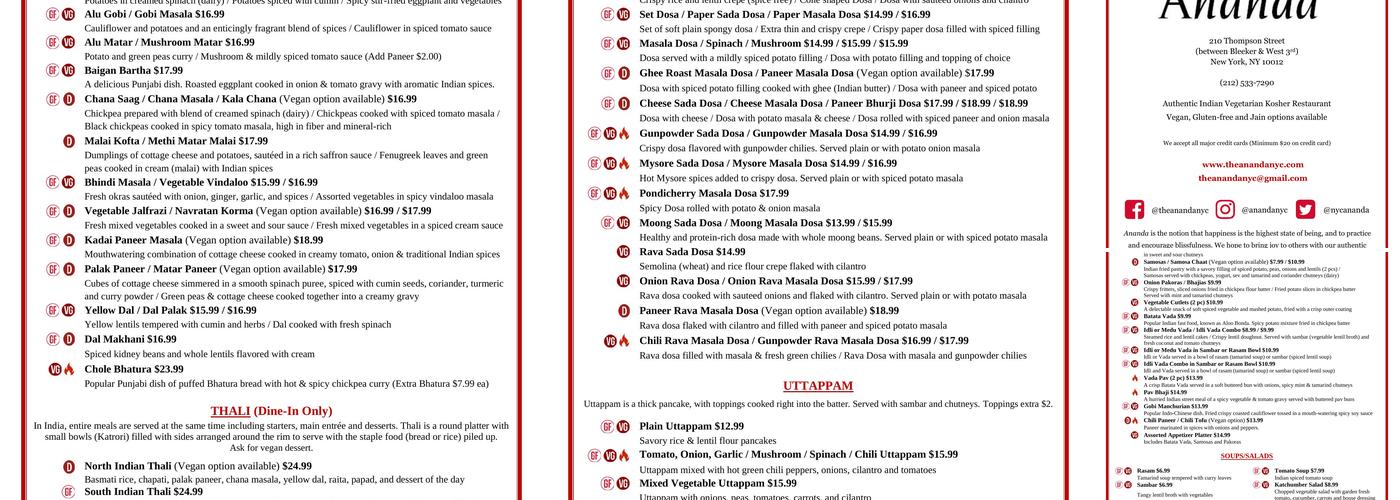 Ananda Menu