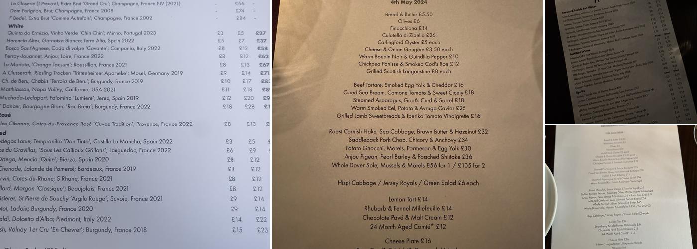 Noble Rot Mayfair Menu