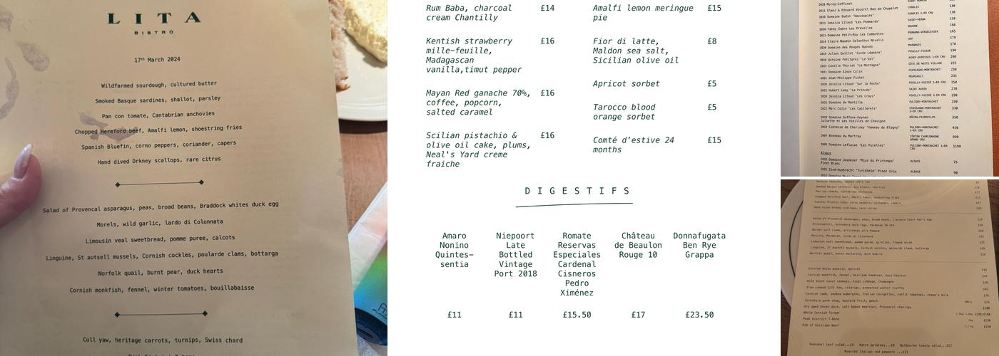 Lita Marylebone Menu