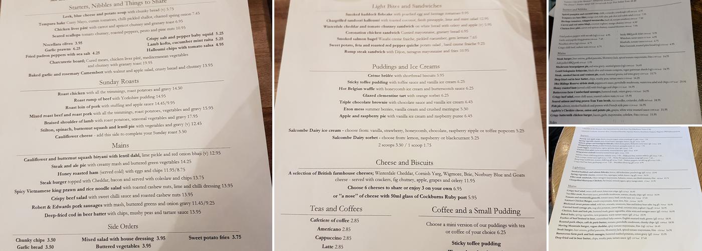 The White Hart Menu