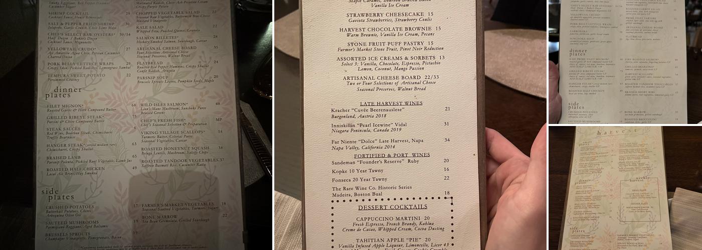 Harvest Menu