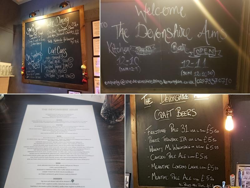 Devonshire Arms Kensington Menu