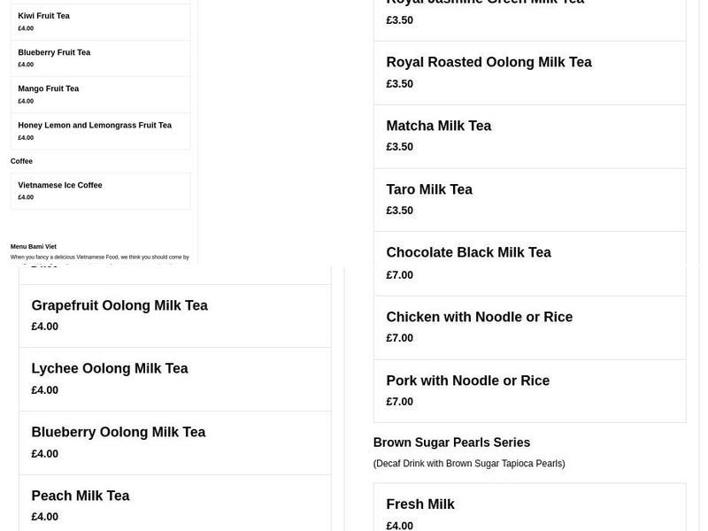 Bami Viet Menu