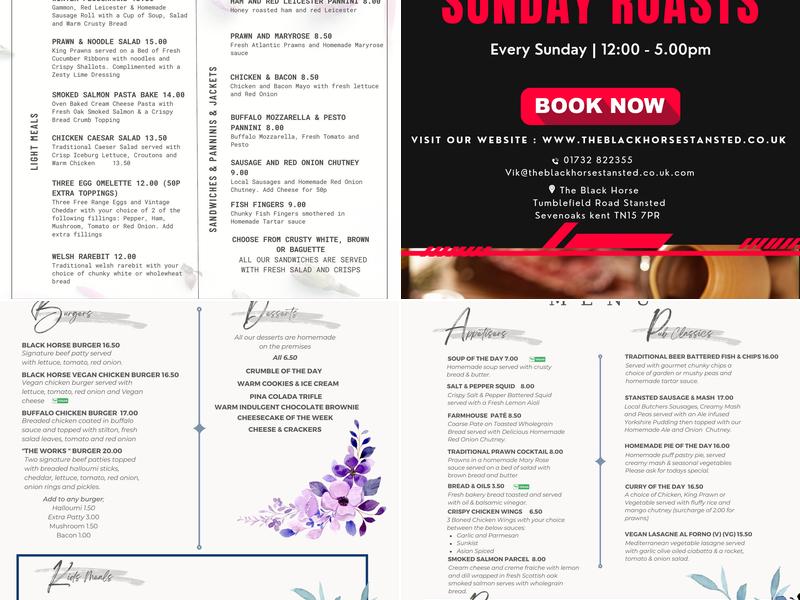 The Black Horse Menu