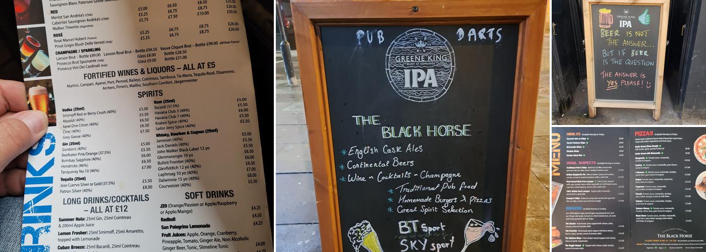 The Black Horse Menu