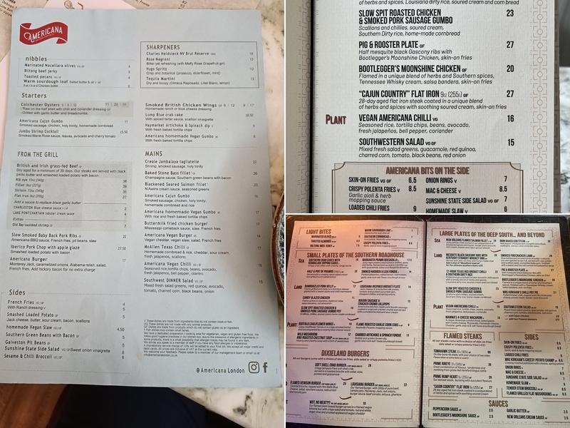 Americana London Menu