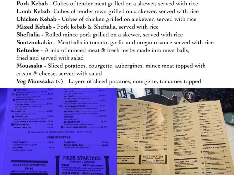 Alexander The Great Restaurant Menu