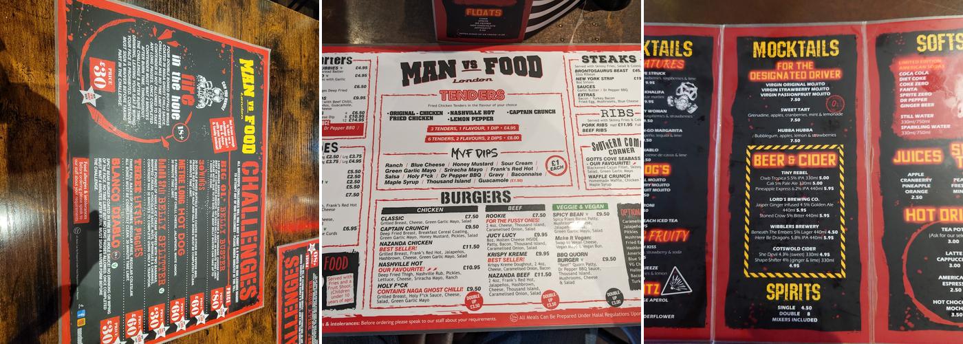 Man vs Food Menu