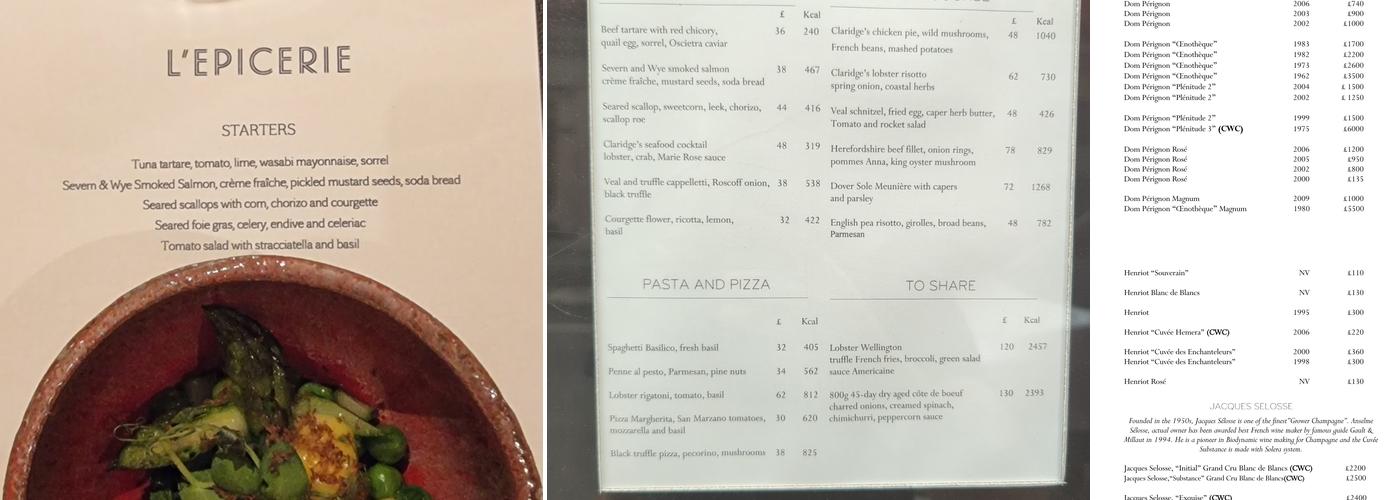 Claridge's Bar Menu