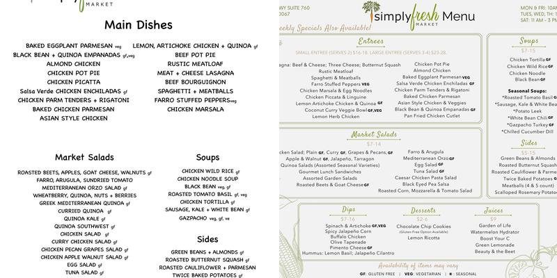 simply FRESH Market Menu