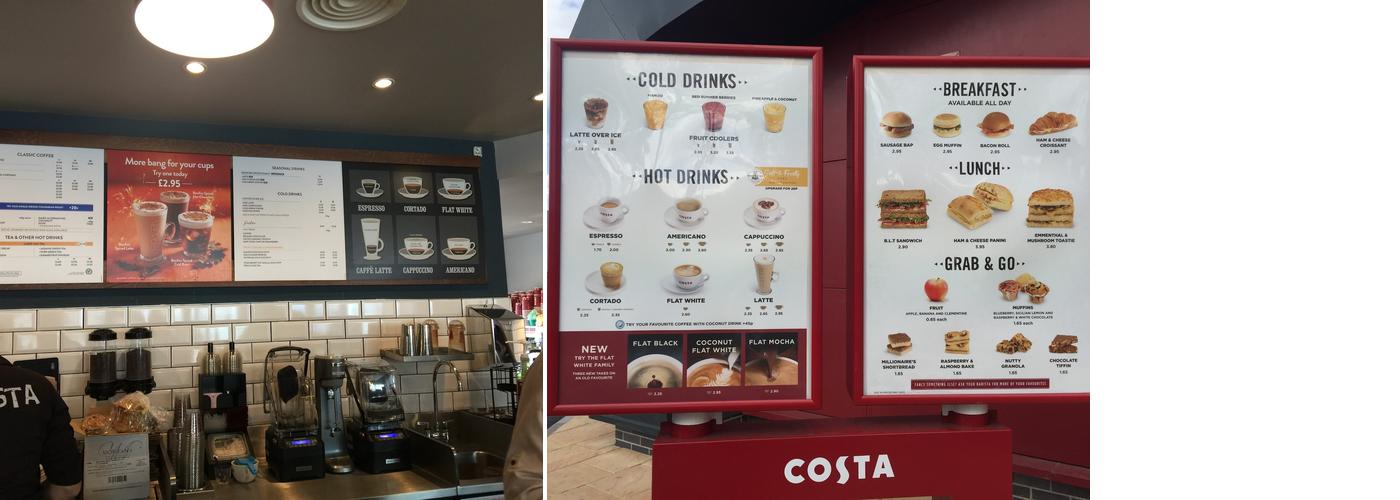 Costa Coffee Menu