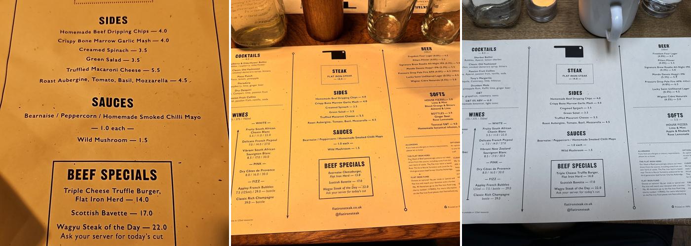 Flat Iron Kensington Menu