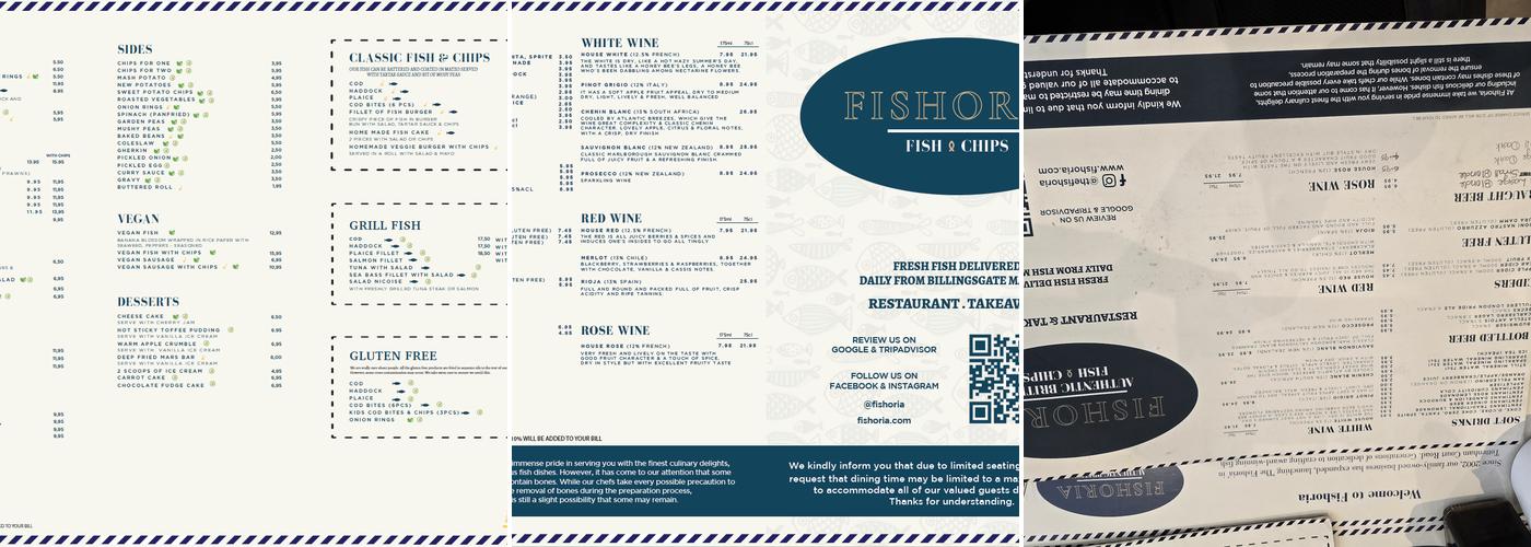 Fishoria Fish and Chips Menu
