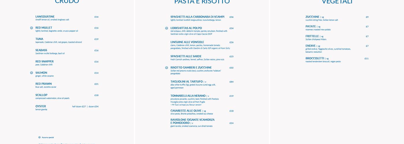 Azzurra Menu