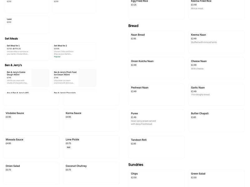 Chutney Tandoori Menu