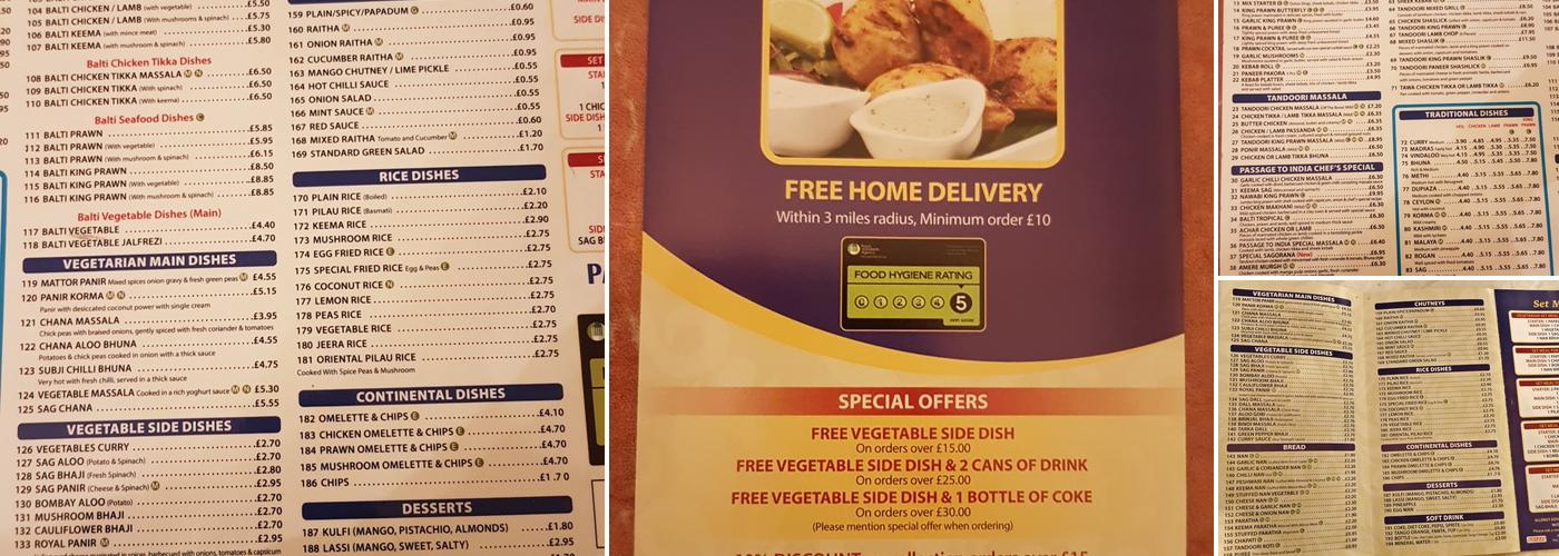 Passage to India Menu