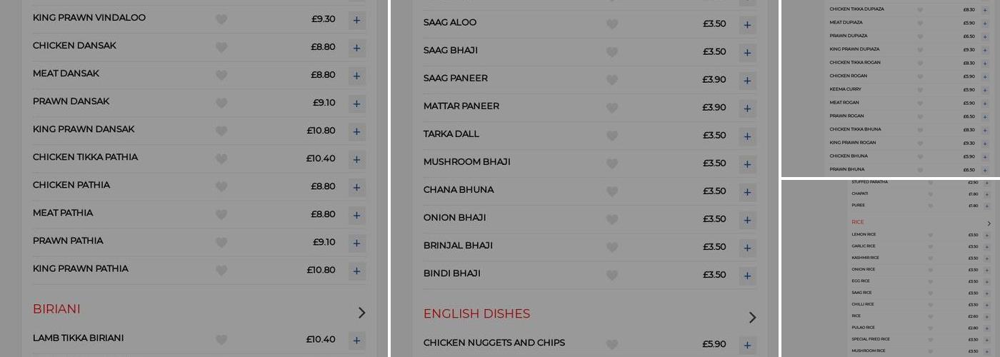 Passage to India Menu