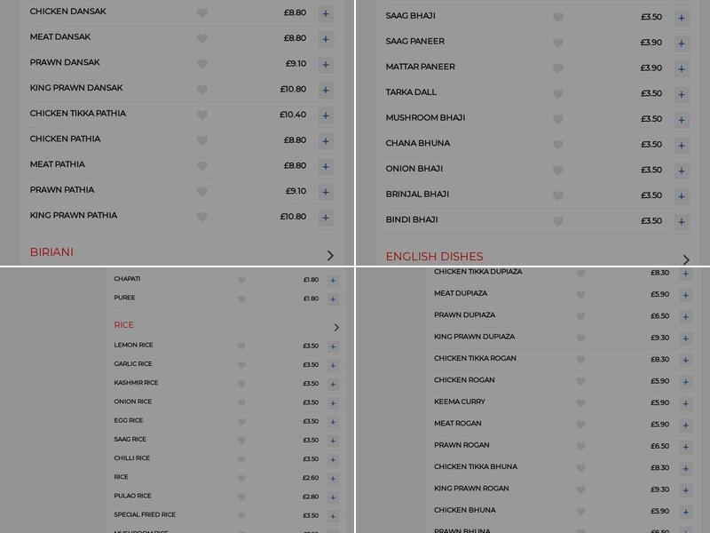 Passage to India Menu