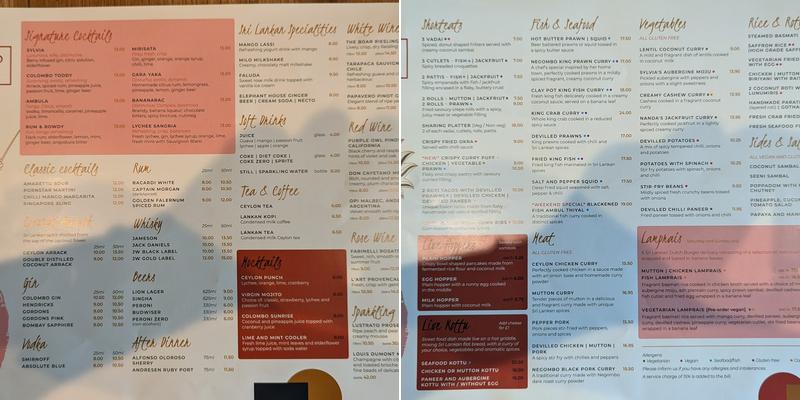 Colombo Kitchen Putney Menu