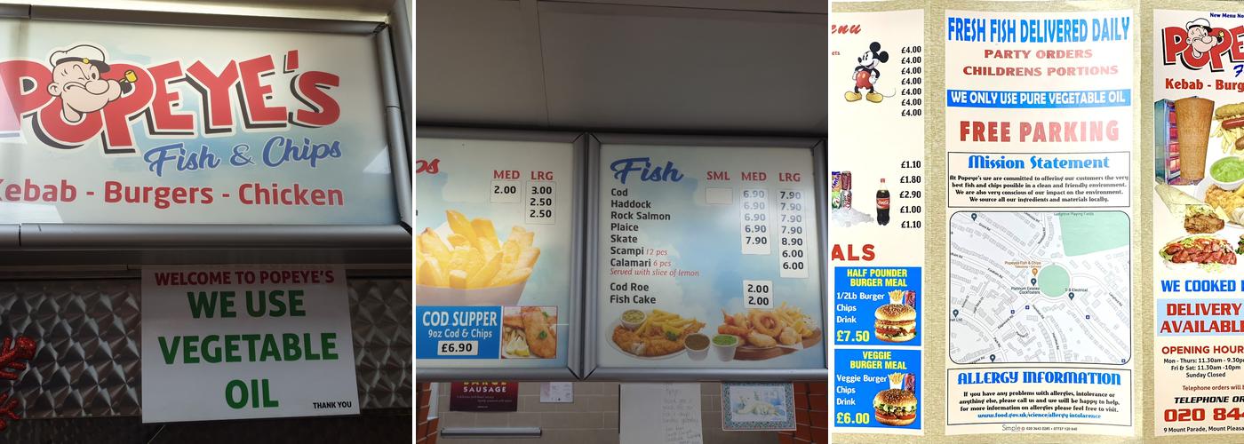 Popeyes Fish and Chips Kebab Menu