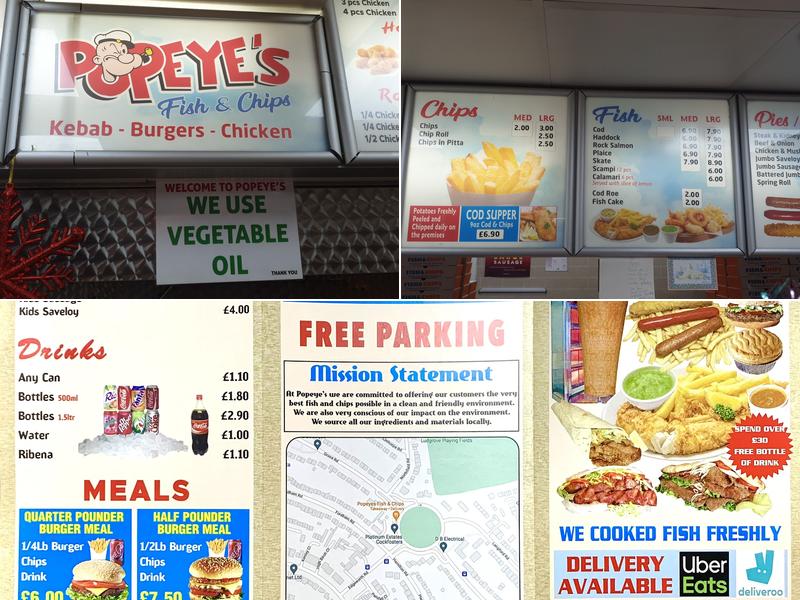 Popeyes Fish and Chips Kebab Menu