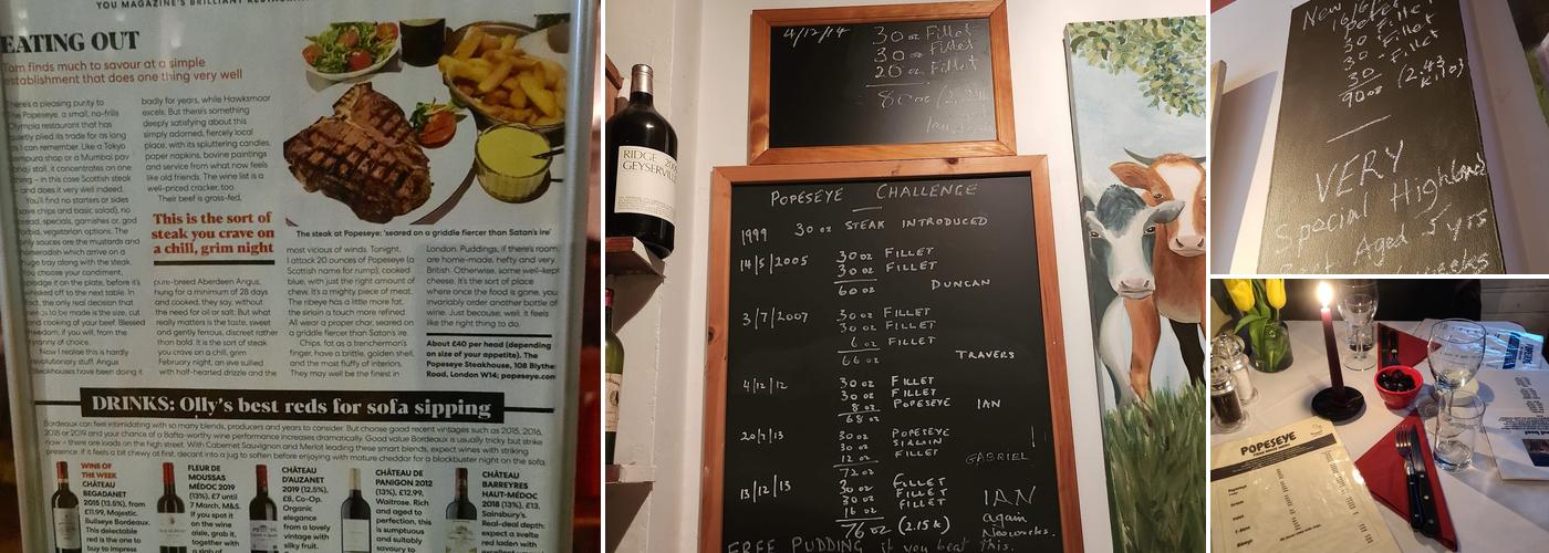 The Popeseye Steak House Menu