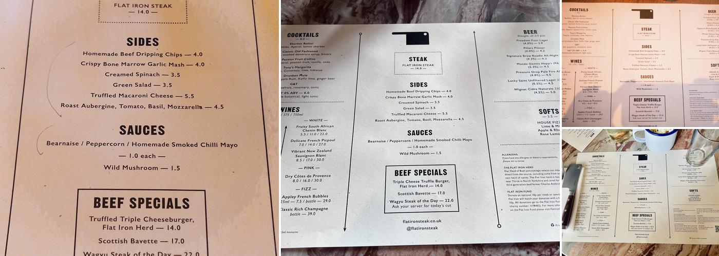 Flat Iron Manchester Menu