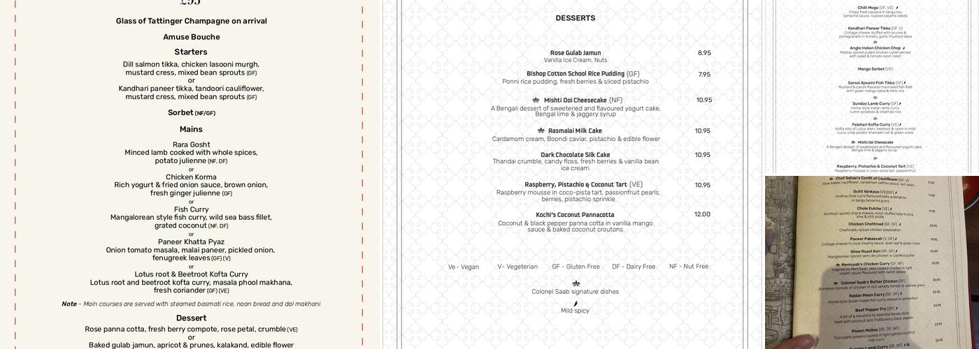 Colonel Saab Trafalgar Square Menu
