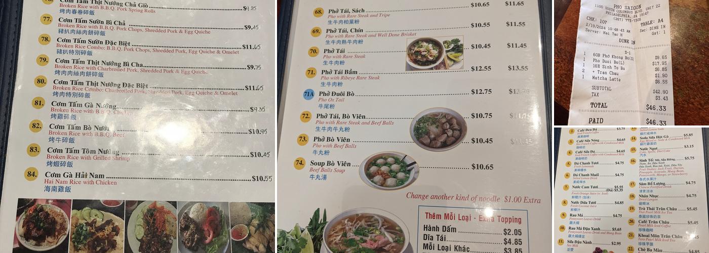 Pho Saigon Menu