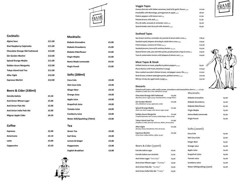 Frame Restaurant Menu
