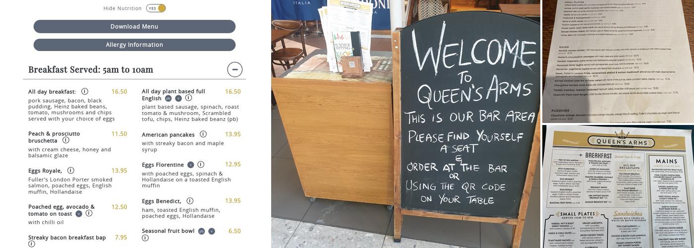 The Queen's Arms, Heathrow Menu