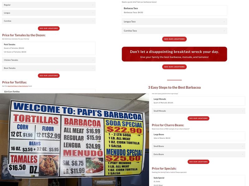 Papi's Barbacoa Menu