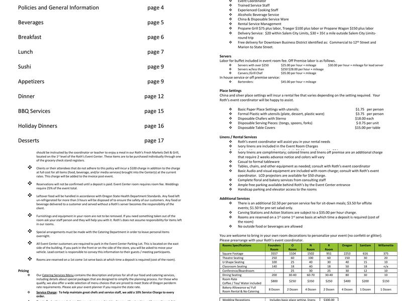 Roth's Fresh Catering Menu