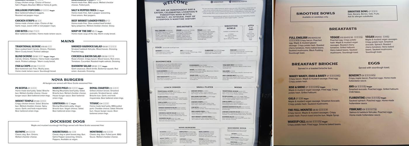 Nova Scotia Liverpool Menu
